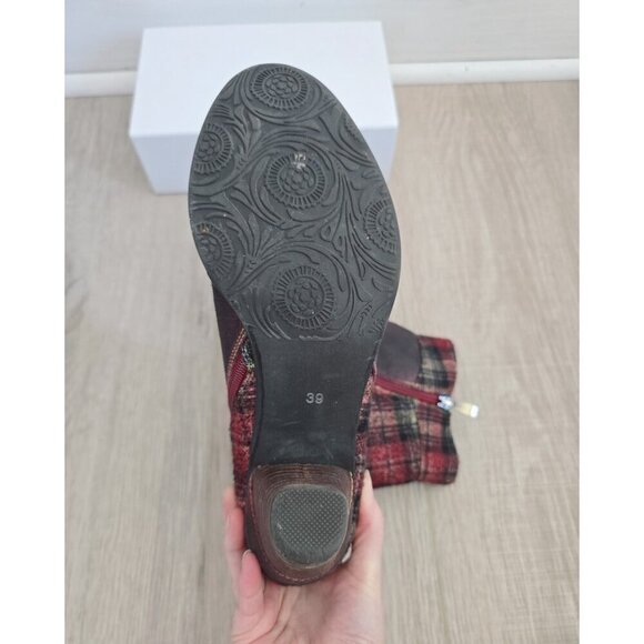 L'artiste Spring Step Scottala Burgundy Red Leather Zip Plaid Ankle Boots 39 8.5 - Picture 10 of 14